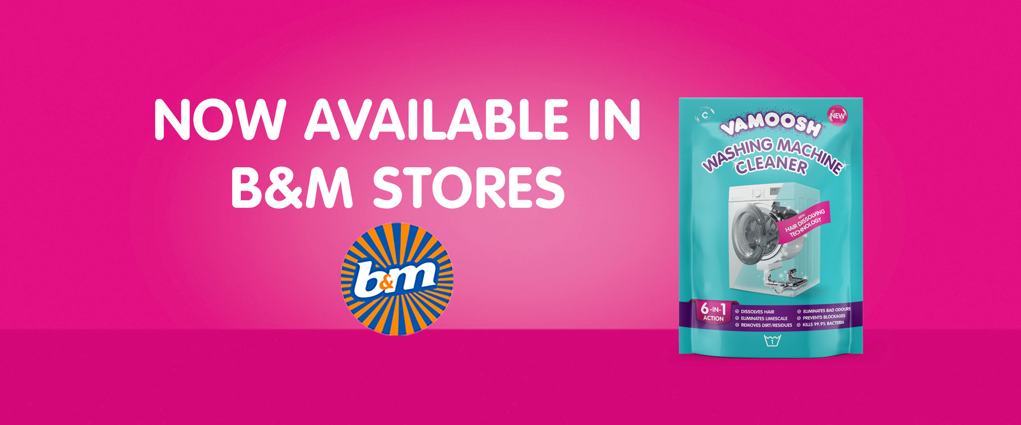 NEW PRODUCT IN B&M! Our Vamoosh washing machine cleaner has arrived!