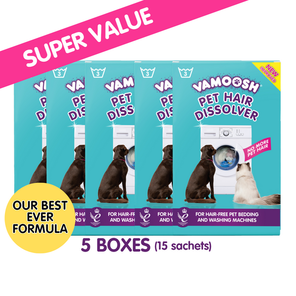 VAMOOSH® PET HAIR DISSOLVER (for washing hairy pet bedding) 5 X BOXES